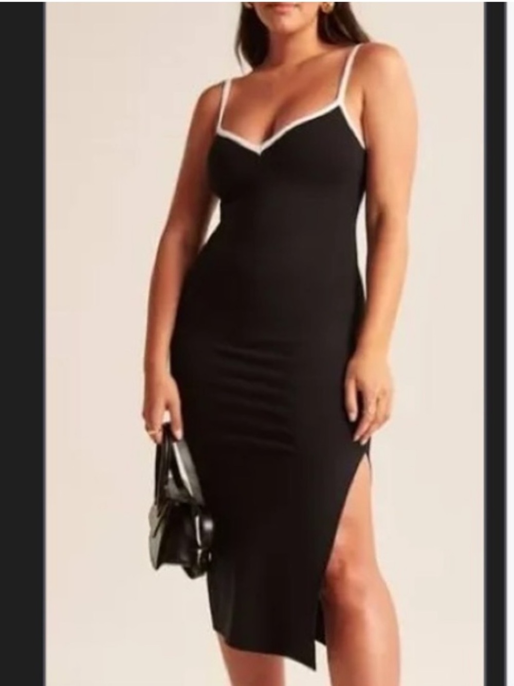 Abercrombie & Fitch Black Midi Slip Dress with White Trim